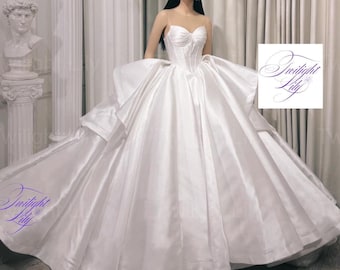 Trella weg von der Schulter weißes Satin-Ballkleid Brautkleid mit baskischer Taille