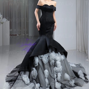 Omia off the shoulder mysterious black mermaid/trumpet prom or evening dress