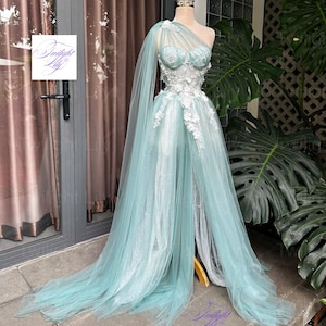 Aqualis teal sparkly prom/reception A-line dress