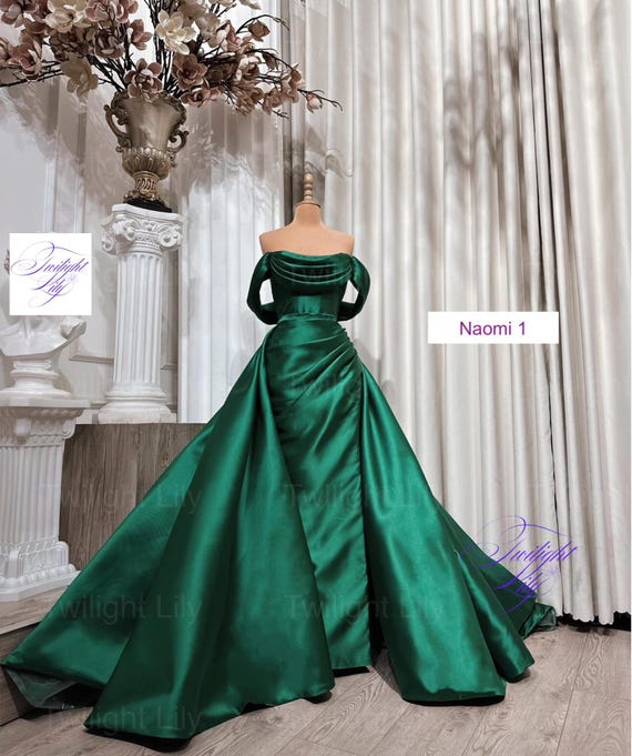 naomi green dress Long green satin dress NAOMI main image 0