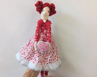 Sandy Sweetheart - a Handmade Valentine Doll - Gift For Girl - Cloth Doll - OOAK Doll