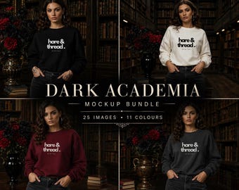 Dark Academia-mockup | Sweatermodel | Bibliotheekmodel | Gildan 18000