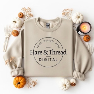 Halloween T-Shirt Mockup: Modern Flat Lay with Pumpkins (Digital Download)