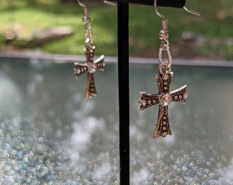 Black and Silver Gothic Cross Earrings