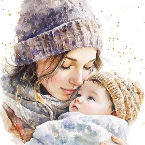 15 momentos tiernos: imágenes prediseñadas de madre y recién nacido / cálida ilustración familiar / arte imprimible para diarios, acuarela, JPG de alta calidad
