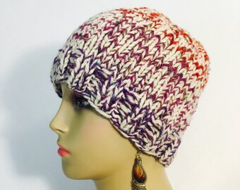 Knit Hat Multi and White Knit Beanie knit hat purple