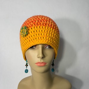 Orange hat crochet ombré with yarn button crocheted hat image 1