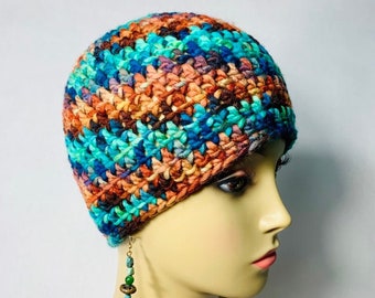 Spiral Earth Tones Crochet Hat Winter Hat, funky hat, warm hat