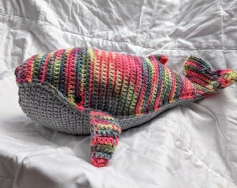 15” Pink and Gray Multi Crocheted Whale Stuffed Animal