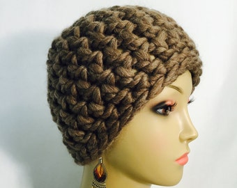 Thick Brown Crochet Hat, winter hat, boho hat, chunky hat