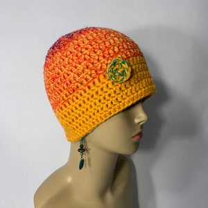 Orange hat crochet ombré with yarn button crocheted hat image 2
