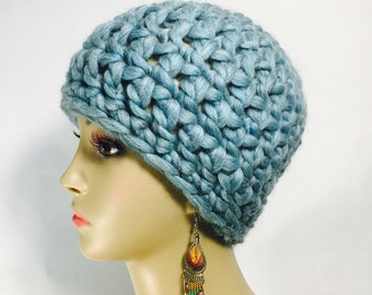 Thick Crocheted Hat Sky Blue, blue winter hat, winter hat, soft hat, thick hat, boho hat