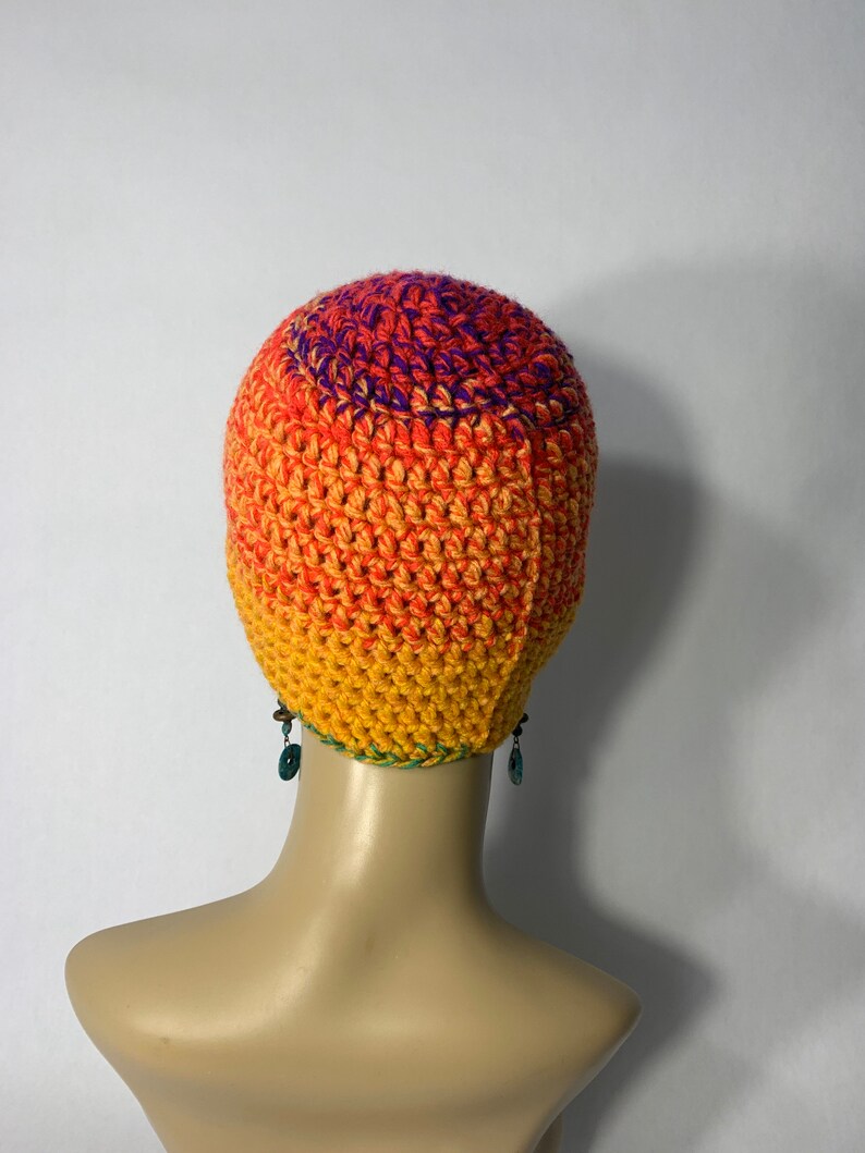 Orange hat crochet ombré with yarn button crocheted hat image 4