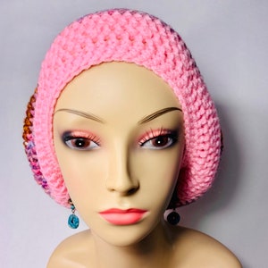 Pink and Multi Striped Tam boho hat hippie hat winter hat funky tam image 3