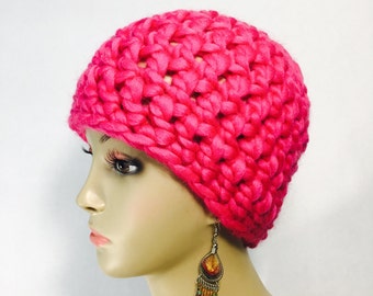 Thick Crochet Hat in Pink, winter hat, ponk hat, thick hat, crochet hat, warm hat