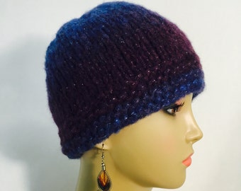 Super Soft Blue and Purple Knit Hat, winter hat, boho hat