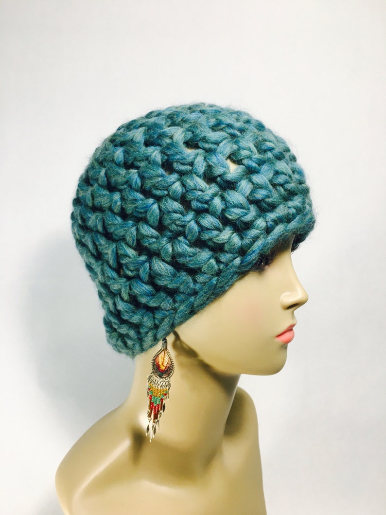 green hat Thick Crocheted Hat in Teal soft hat winter hat chunky hat thick hat teal hat