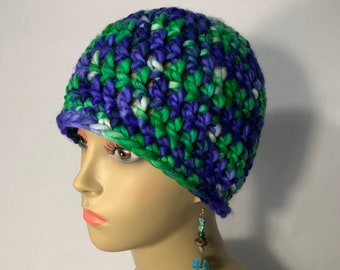 Crochet hat chunky blue green crocheted hat blue green hat