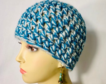 Soft winter hat blue gray crochet hat beanie