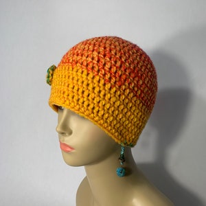 Orange hat crochet ombré with yarn button crocheted hat image 3