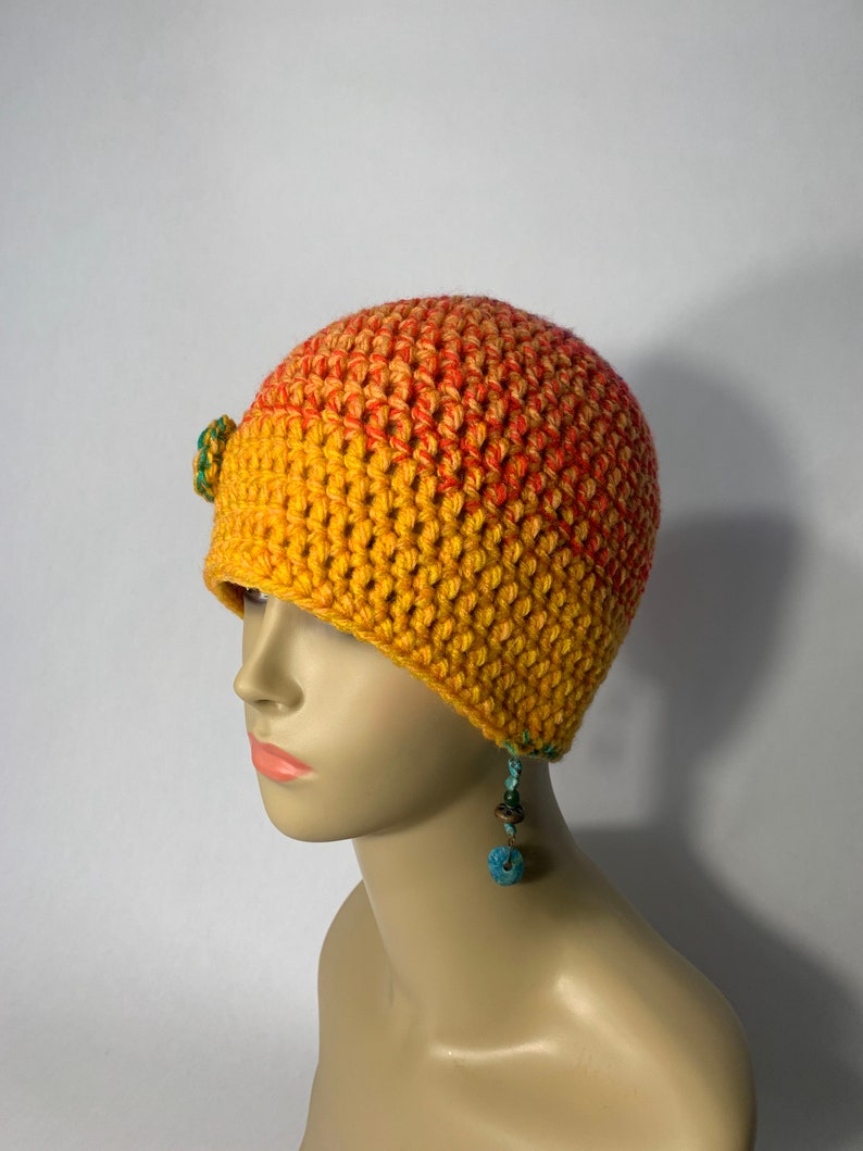 Orange hat crochet ombré with yarn button crocheted hat image 3