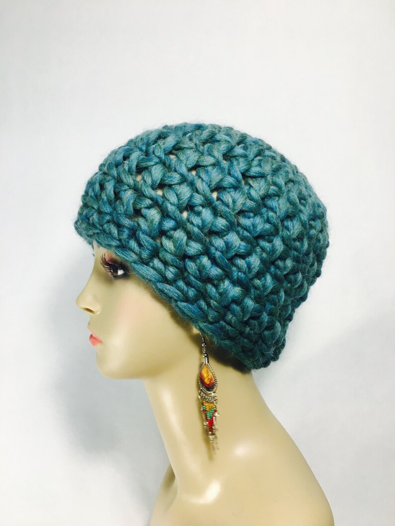 green hat Thick Crocheted Hat in Teal soft hat winter hat chunky hat thick hat teal hat