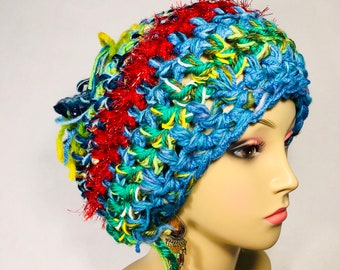 Bohemian Thinking Hat boho hat, crochet hat, tam, dreads, hippie hat, funky hat, colorful hat, winter hat, dreadlock hat, dread tam,