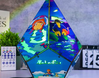 Lampada in legno di Ponyo, Ponyo sulla scogliera in riva al mare, luce notturna a LED, lampada in legno anime, decorazione Studio Ghibli, regalo anime giapponese