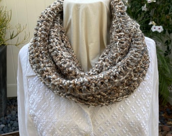 Light Browns and Creams, Crochet, Infinity Scarf, Cowl, Scarf, Christmas Gift, Holiday Gift, Mobius Scarf, Winter Scarf