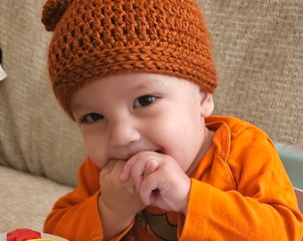 Copper Cuddly Soft Crochet Baby Bear Hat - 6 mo. to 1 yr.