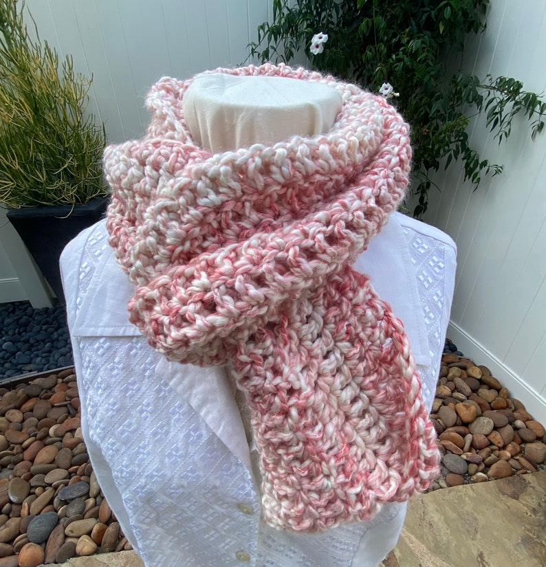 Pink Crochet Infinity Cowl Scarf, Christmas Gift, Holiday Gift, Mobius Scarf, Winter Scarf image 2
