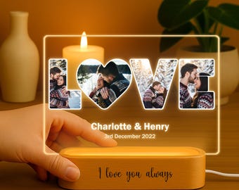 Personalized Photo Collage LED Night Light, Custom Couple Gift, christmas gift