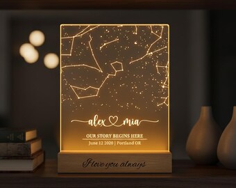 Mapa estelar con iluminación nocturna, regalo personalizado para parejas, recuerdo de aniversario para tu pareja, T2