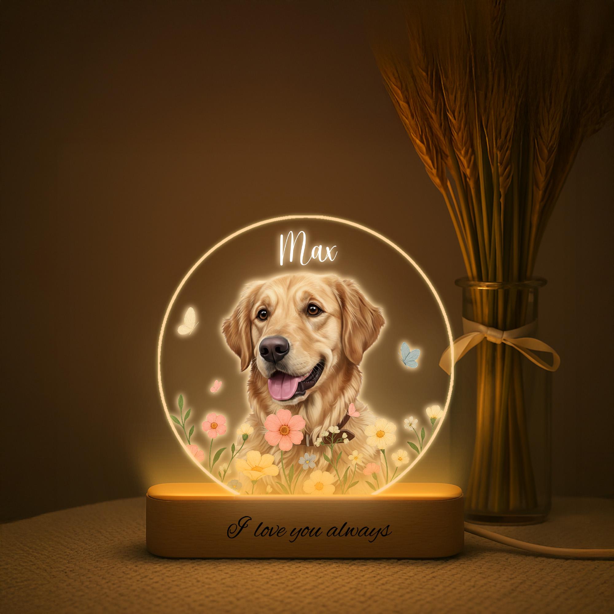 Personalized Dog Portrait LED Night Light, Custom Pet Memorial Gift ...