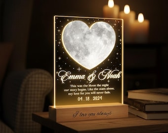 Luz nocturna con fase lunar personalizada / Regalo personalizado para pareja / Lámpara romántica de aniversario / T2