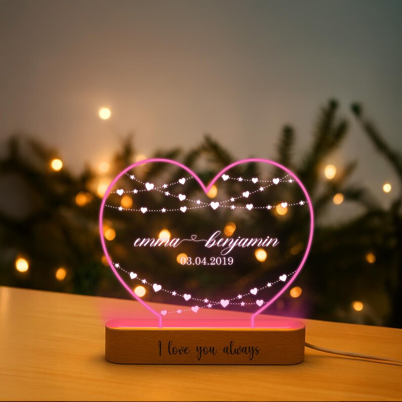 Personalized Heart LED Lamp, Engraved Names & Date, Anniversary Gift - Etsy