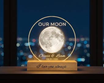 Lámpara de luz de luna personalizada / Regalo de aniversario personalizado para parejas / Luz de noche LED romántica / Regalo de compromiso de boda