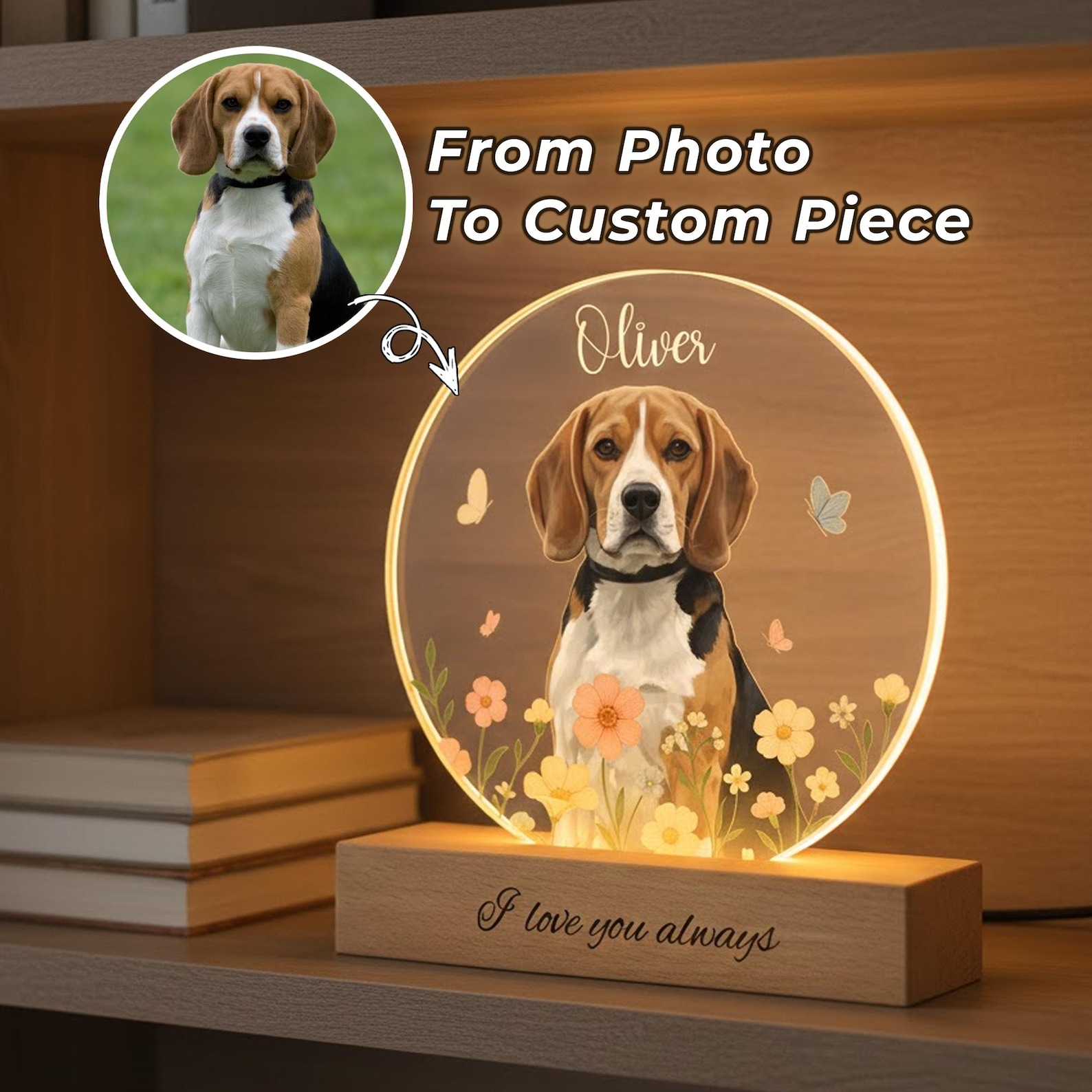 Personalized Dog Portrait LED Night Light, Custom Pet Memorial Gift ...