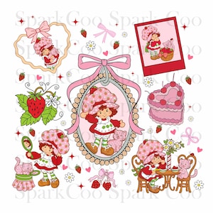 Strawberry and Friends Characters, Berry Sweet Girl Cartoon Kids PNG, Holiday 2025 Vibes, Best Friends Forever, Castle Ribbon