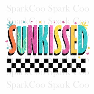 Checkered Neon Sunkissed Png, Bright Summer Design, Beach PNG, Summer Png, Vacation Png, Colorful Summertime Png, Vacation Png