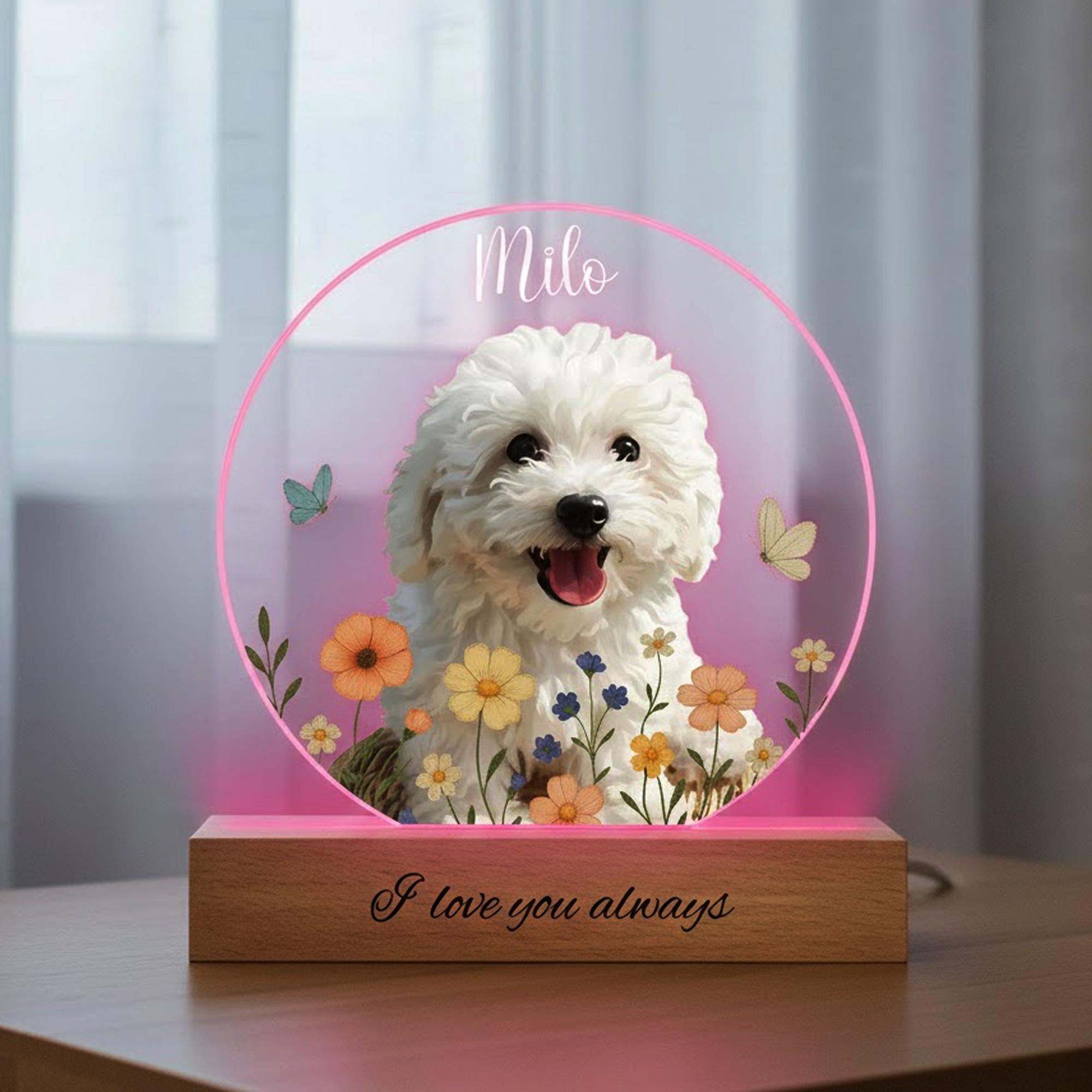 Personalized Dog Portrait LED Night Light, Custom Pet Memorial Gift ...