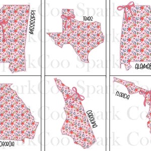 Bundle Pink State PNG, Floral Coquette Tennessee PNG, Map Floral, Trendy Girly Design Coquette Bow State Design, State Floral Coquette Png