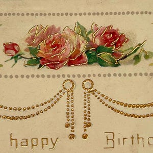 Antique A Happy Birthday Floral Vintage Postcard
