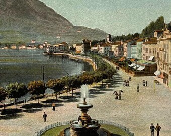 Antique Lugano, Switzerland Quai e Monte San Salvatore Vintage Postcard Europe Carte Postale