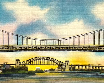 Triborough and Hell-Gate Bridges Over East River, New York City, NY Vintage Postcard