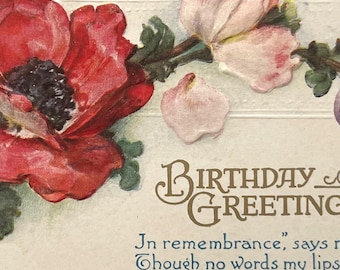 Vintage Embossed Floral Birthday Greeting Postcard
