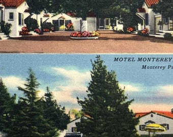 Motel Monterey, Monterey Park, California CA Roadside Lodging Vintage 1940's Linen Postcard