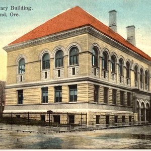 Antique 1908 Portland, Oregon, OR - Public Library Building Vintage Postcard Posted