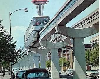 Seattle, Washington WA - Monorail Worlds Fair Westlake Center 1960&#39;s Vintage Postcard Chrome Unposted