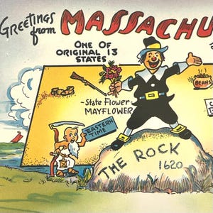 Greetings From Massachusetts Vintage Chrome Postcard Unposted, Unused